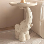 Table éléphant cuir crème design nordique - Table d'appoint avec rangement ouvert
