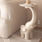 Table design éléphant avec étagère - Style nordique original en cuir crème
