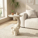 Table Éléphant Cuir Crème – Table d'Appoint Design Nordique avec Rangement - Arts du rangement