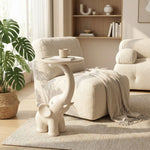 Table Éléphant Cuir Crème – Table d'Appoint Design Nordique avec Rangement - Arts du rangement